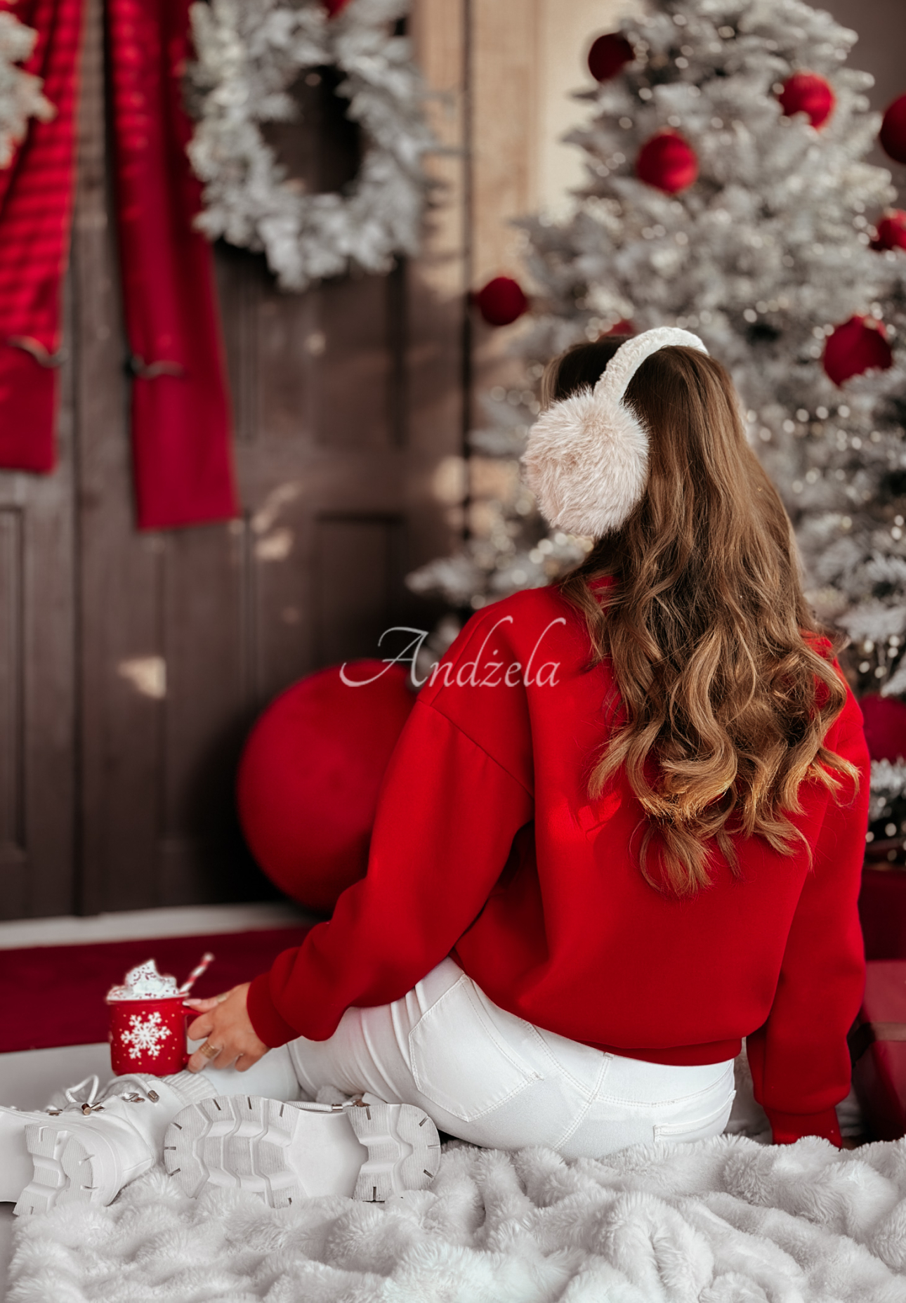 Weihnachtssweatshirt mit Print Santa Baby Rot
