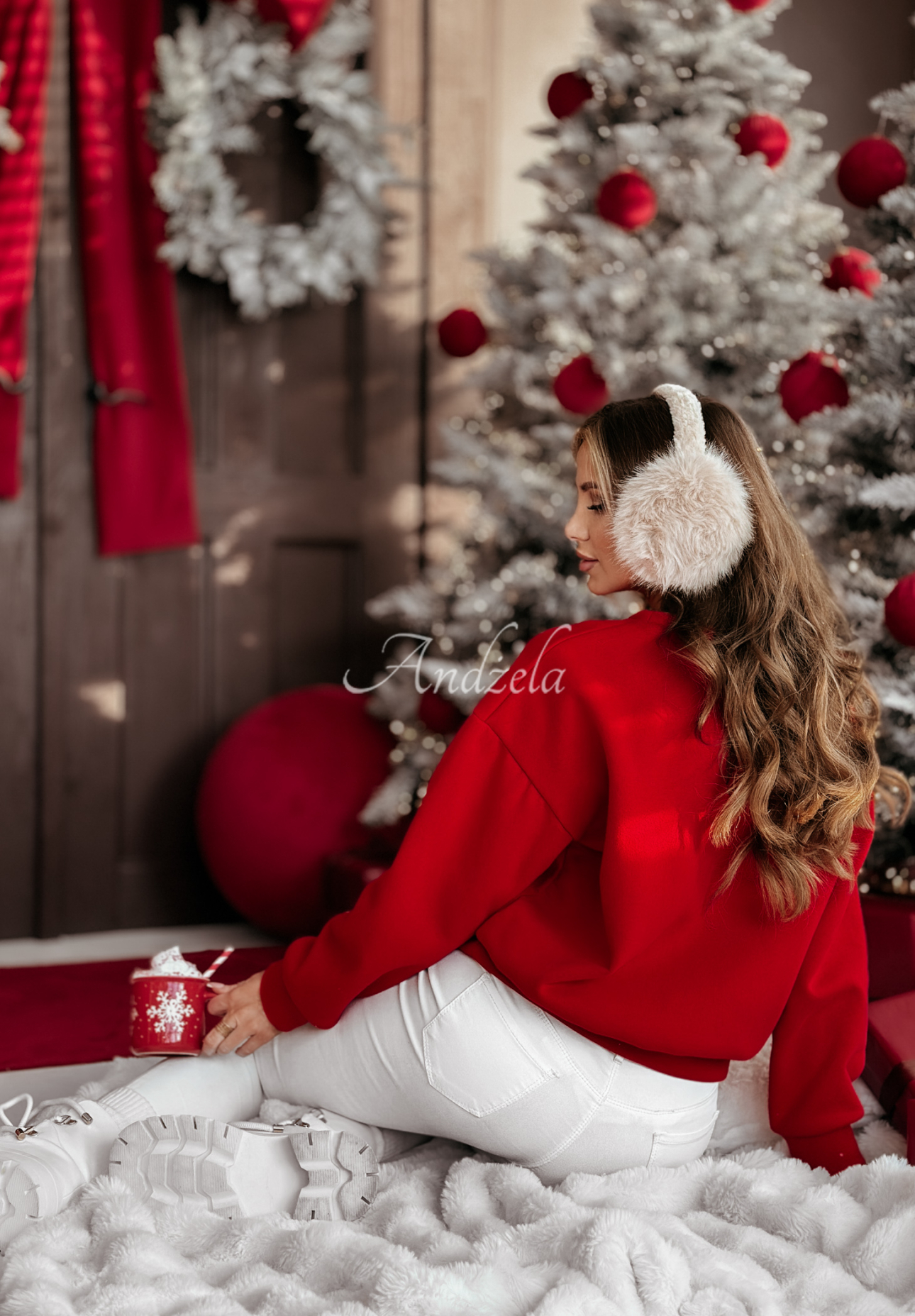 Weihnachtssweatshirt mit Print Santa Baby Rot