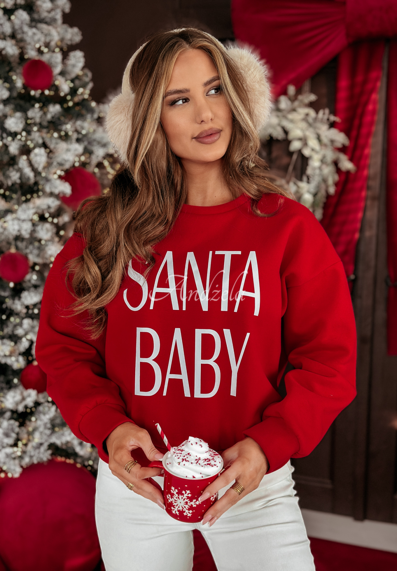 Weihnachtssweatshirt mit Print Santa Baby Rot