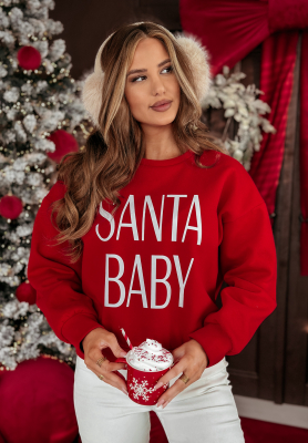 Weihnachtssweatshirt mit Print Santa Baby Rot