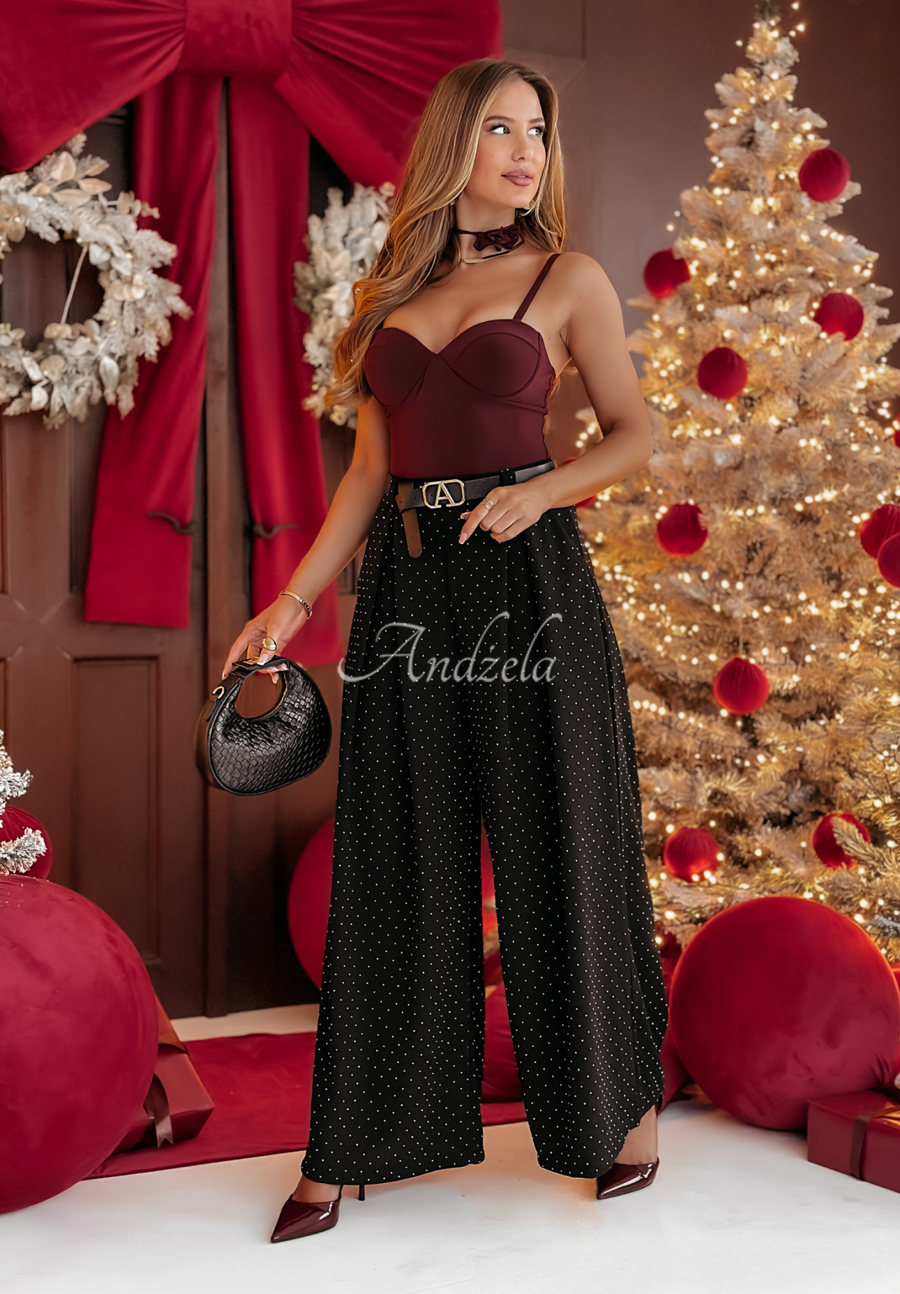 Hose wide leg mit Kristallen Victory Drive Schwarz