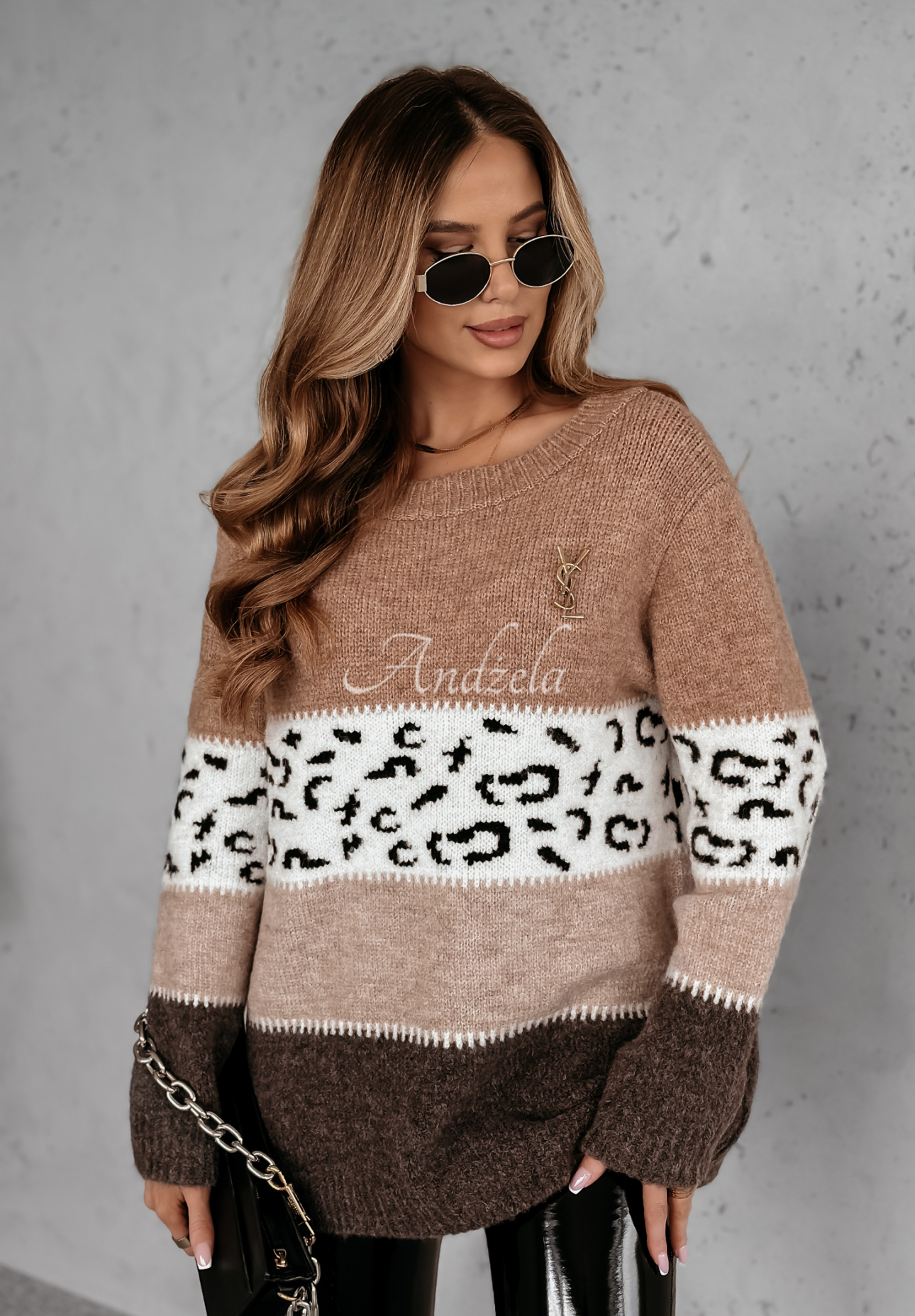 Tissy camel and chocolate leopard print sweater