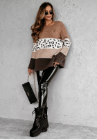 Sweter w panterkę Tissy camelowo-szary