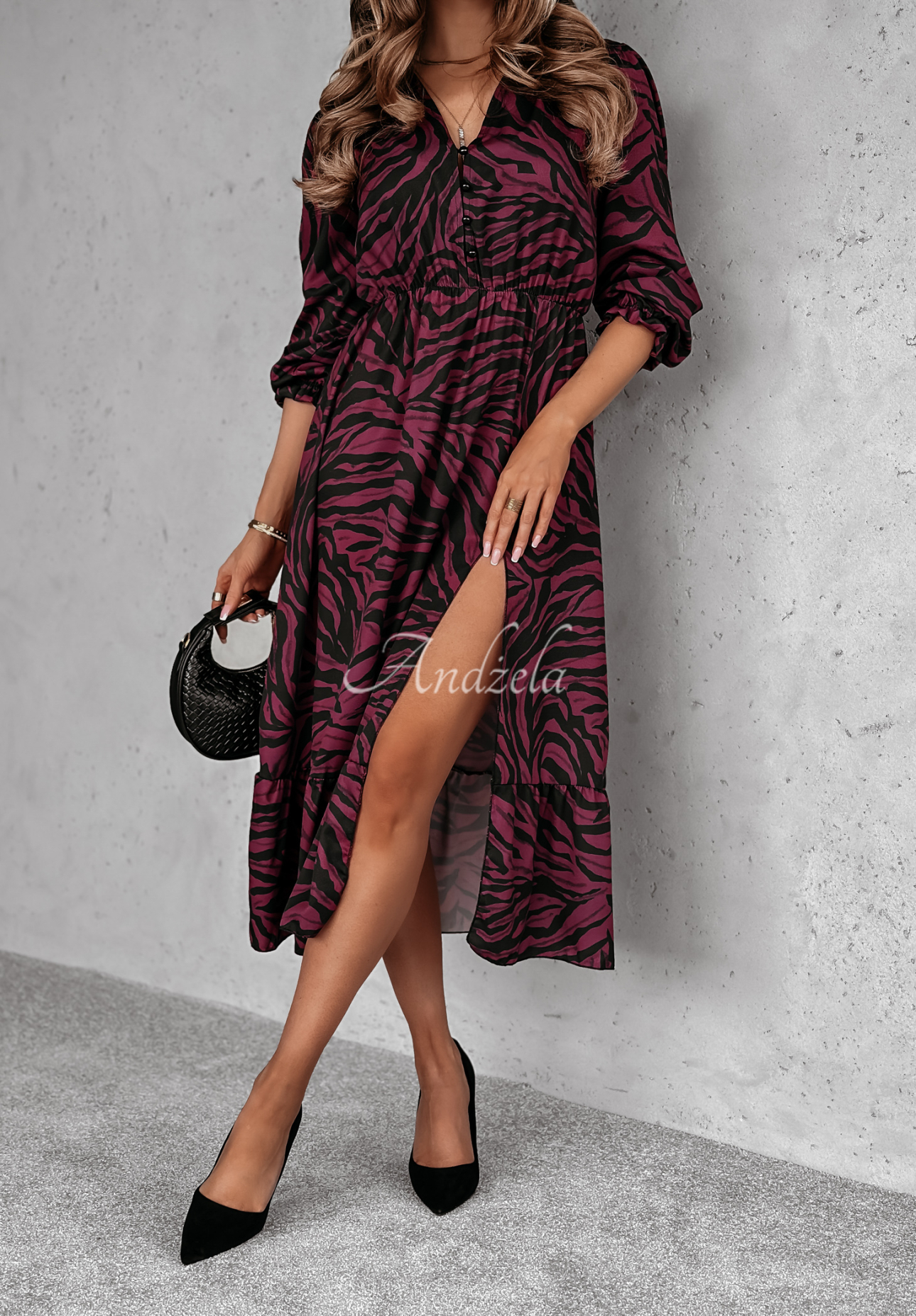 Kleid mit Zebrastreifen That&#039;s The Point burgund-schwarz