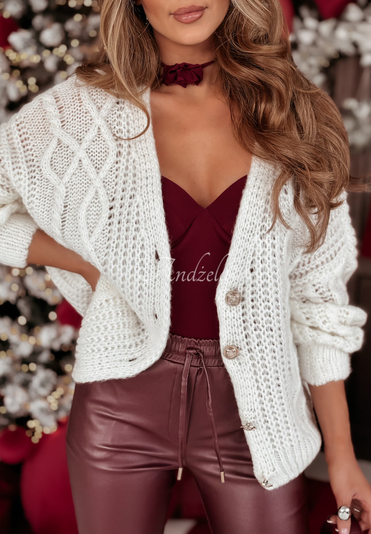 Dekorativ gewebter Cardigan Want To Be Loved Ecru