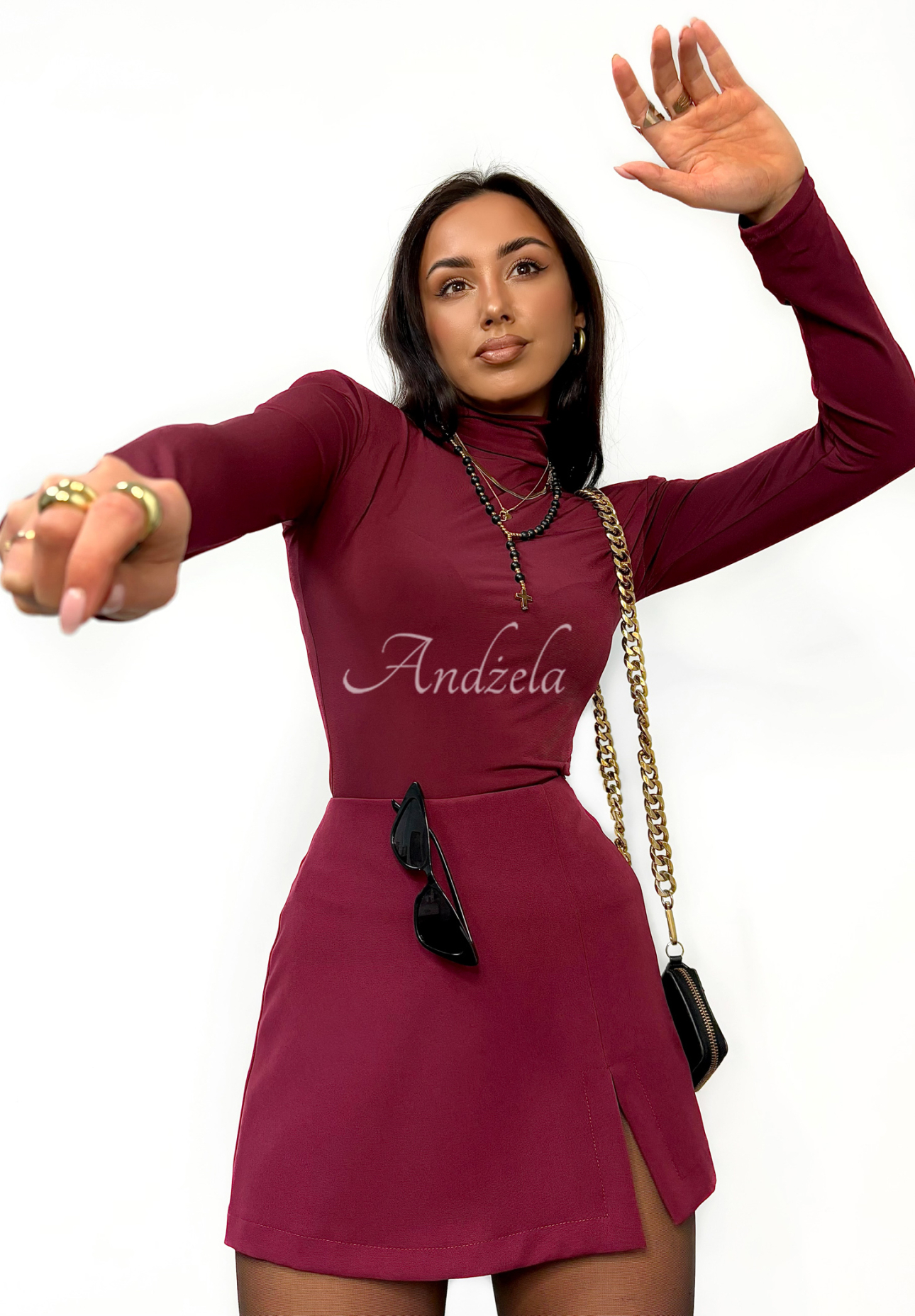 La Milla Got My Attention burgundy mini skirt-shorts with slit