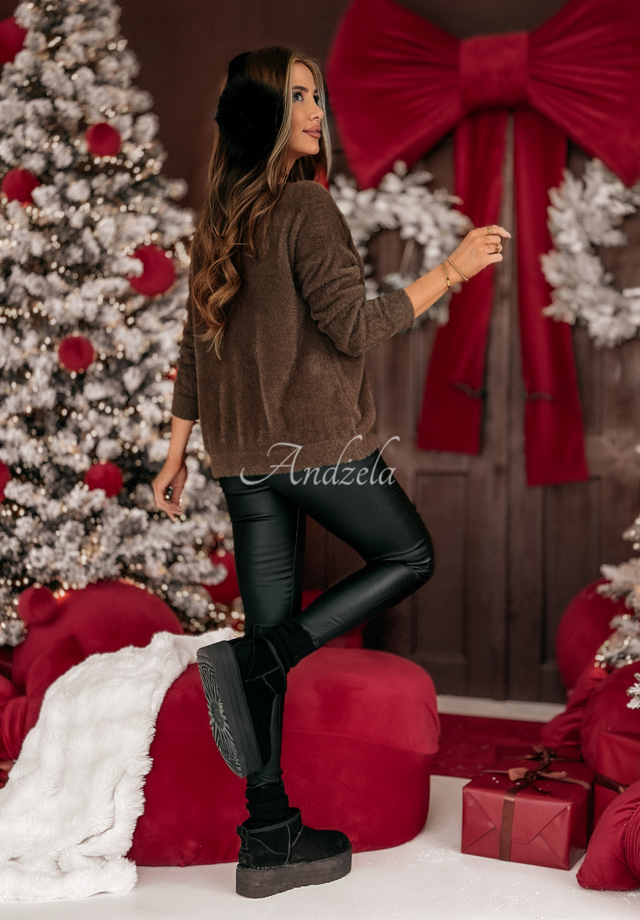 Oversize Pullover mit Teddybär Casual Teddy Schokoladenbraun