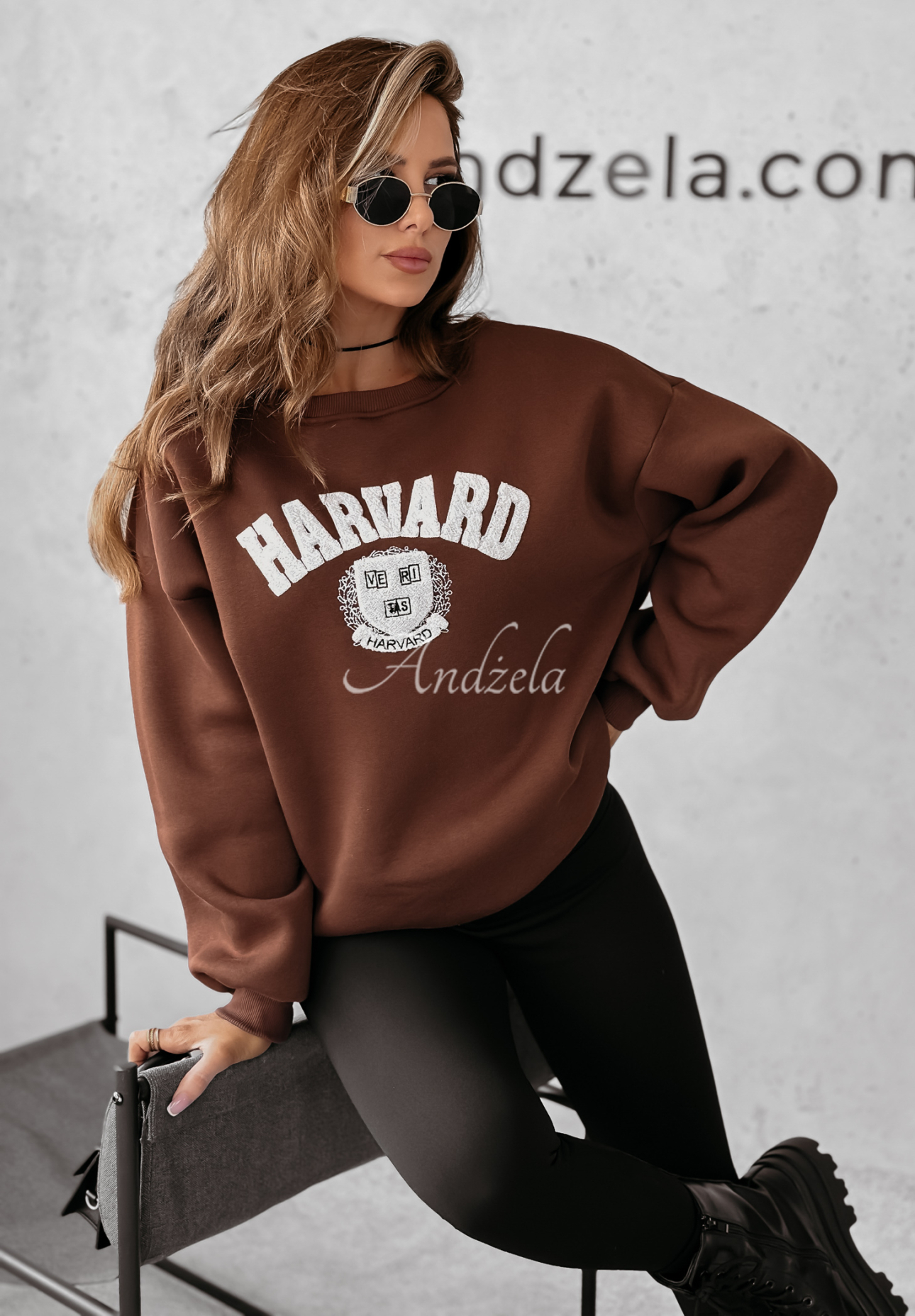 Sweatshirt mit Aufschrift Harvard Schokoladenbraun