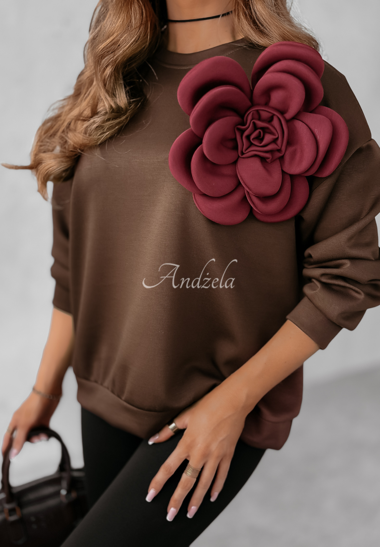 Sweatshirt mit Blume Flora Felicita Schokoladenbraun