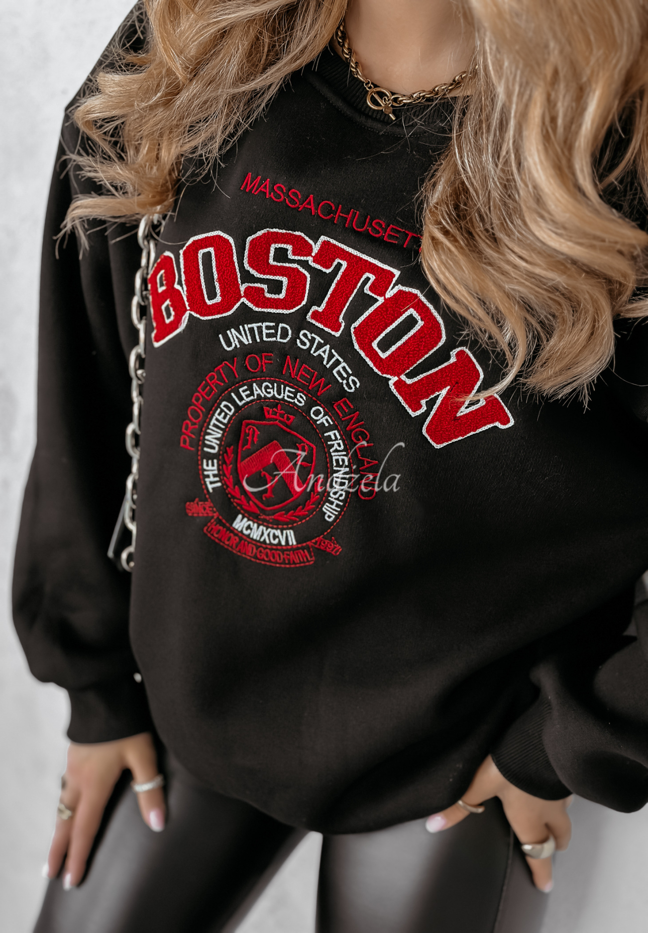 Sweatshirt Boston Massachusetts Schwarz