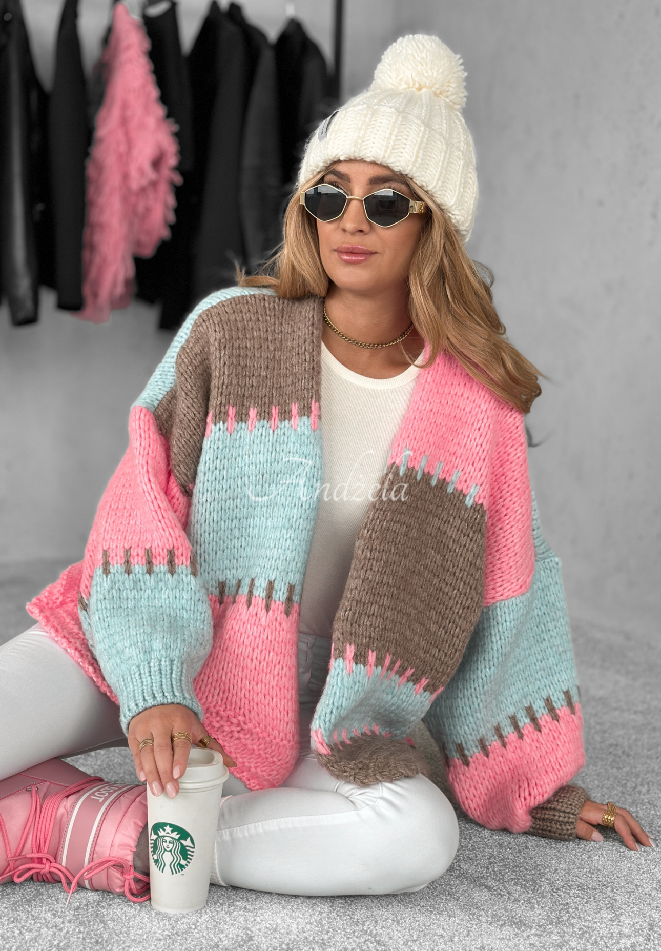 Kurzer Overisze Cardigan Seriously Pretty niebiesko-Rosa