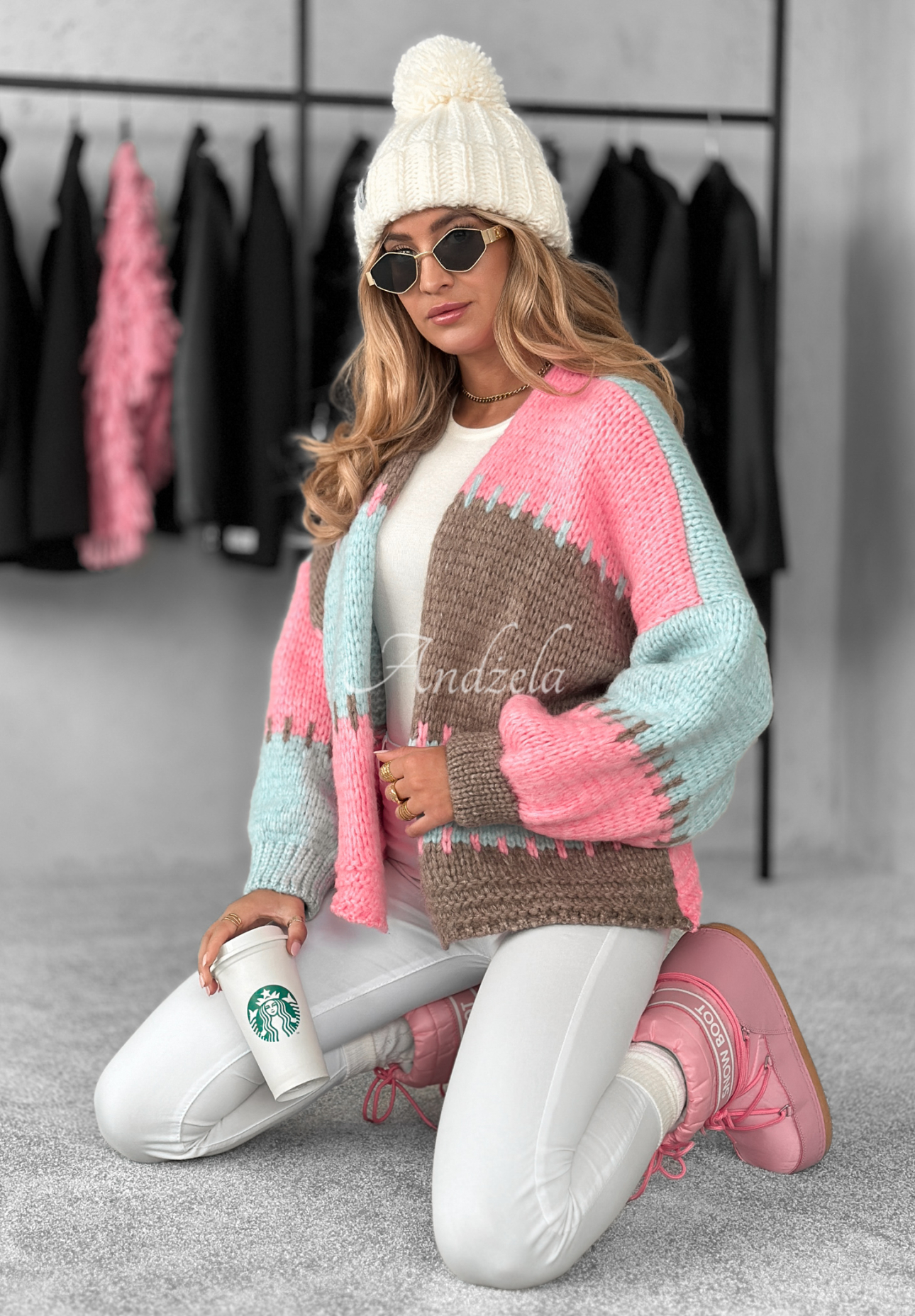 Kurzer Overisze Cardigan Seriously Pretty blau-rosa