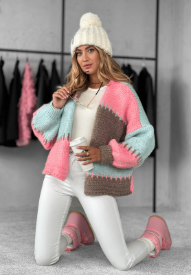 Kurzer Overisze Cardigan Seriously Pretty niebiesko-Rosa