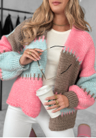 Krótki Cardigan oversize Color Burst niebiesko-Rosa