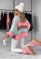 Krótki Cardigan oversize Color Burst niebiesko-Rosa