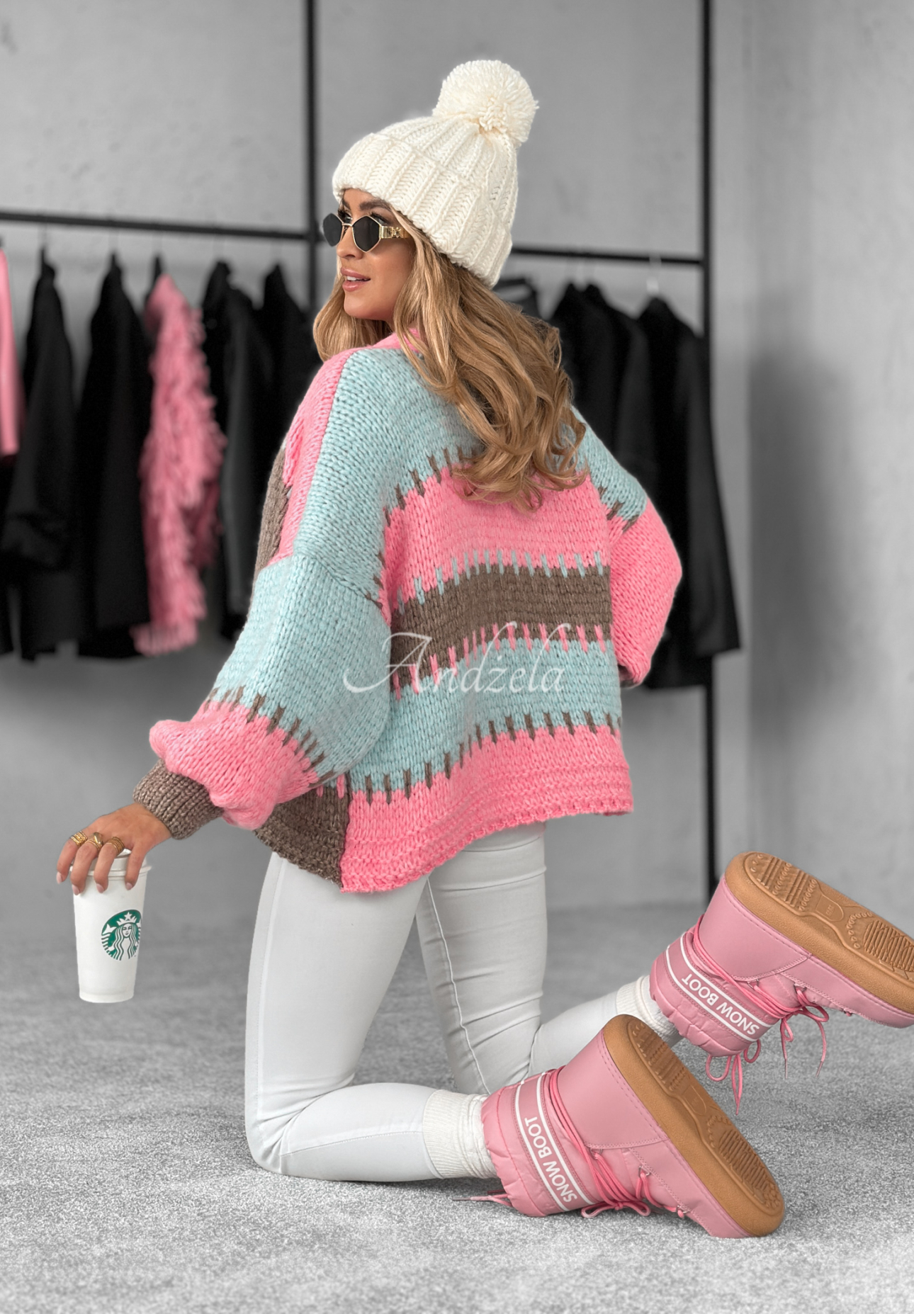Kurzer Overisze Cardigan Seriously Pretty blau-rosa