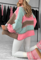 Krótki Cardigan oversize Color Burst niebiesko-Rosa