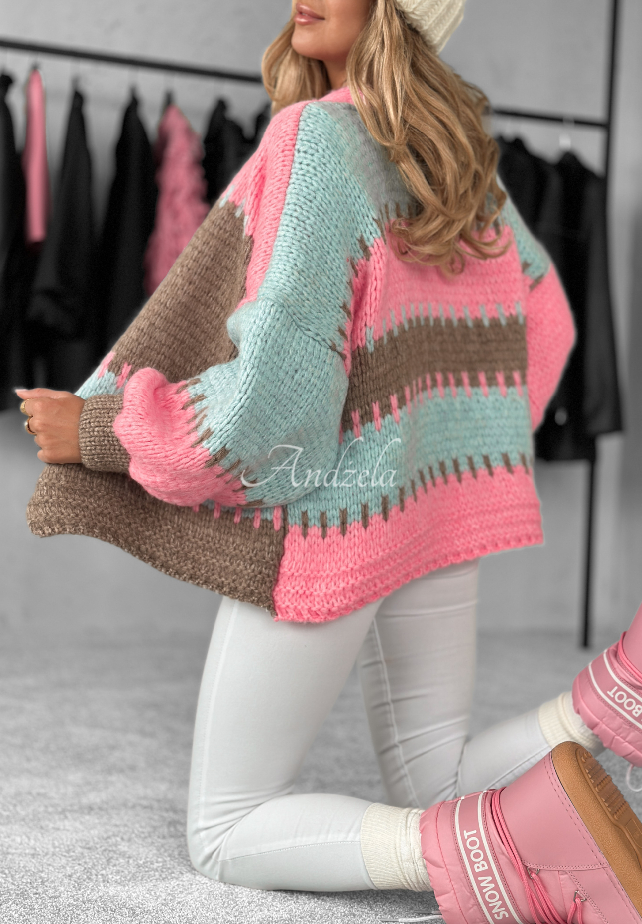 Kurzer Overisze Cardigan Seriously Pretty niebiesko-Rosa