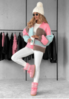 Krótki Cardigan oversize Color Burst niebiesko-Rosa