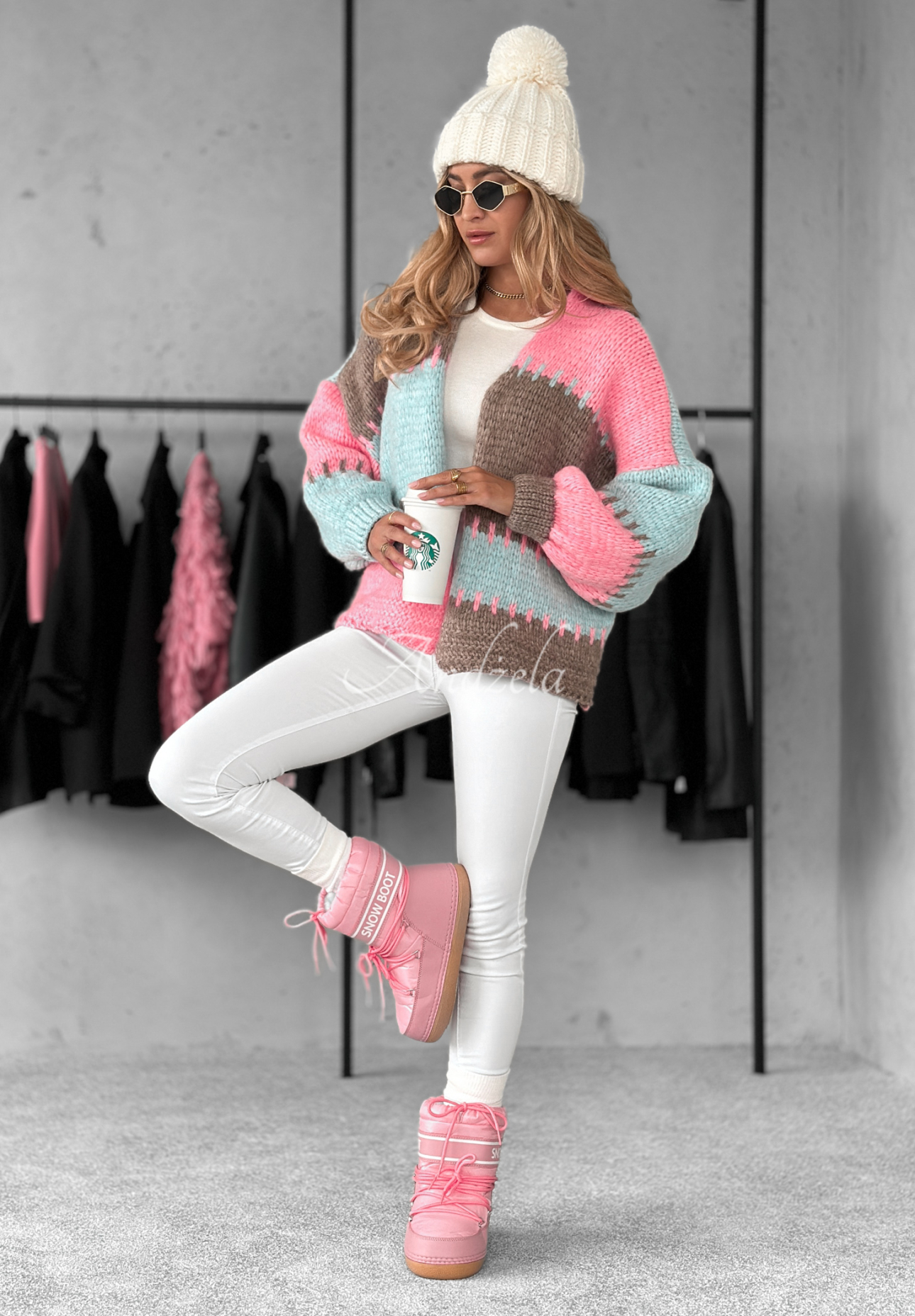 Kurzer Overisze Cardigan Seriously Pretty blau-rosa