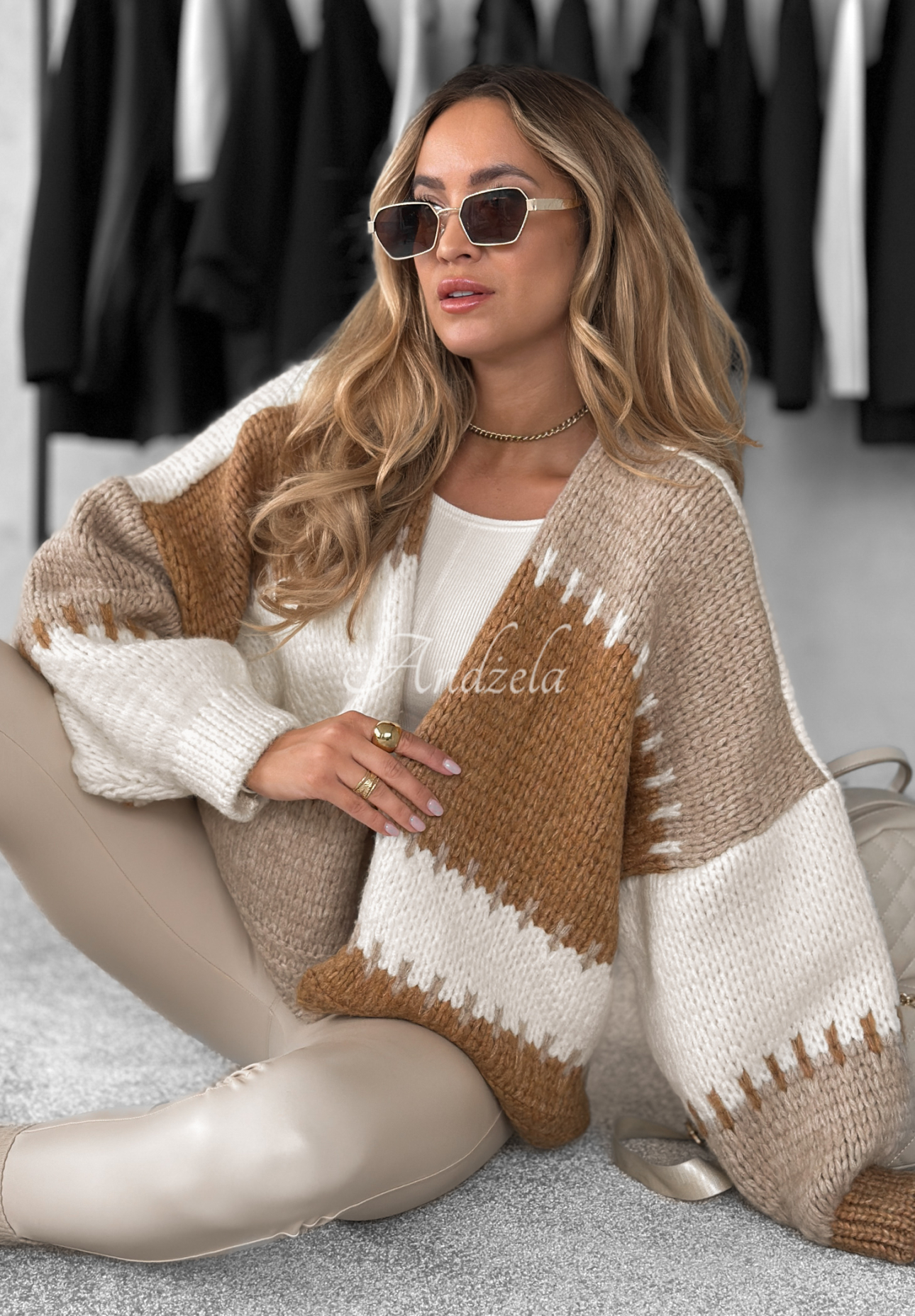 Kurzer Overisze Cardigan Seriously Pretty Beige-Camel