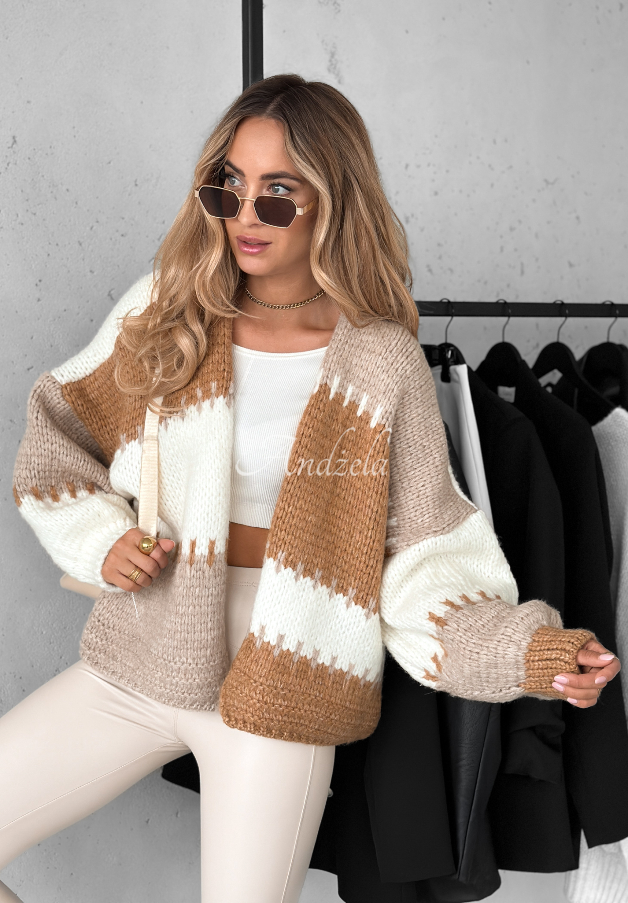 Kurzer Overisze Cardigan Seriously Pretty Beige-Camel