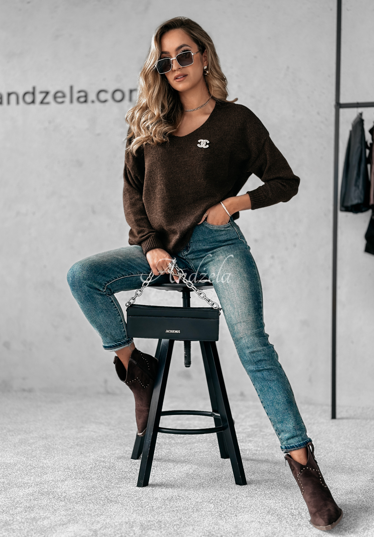 Pullover mit Ausschnitt Caffe Latte Schokoladenbraun