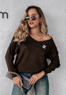 Pullover mit Ausschnitt Caffe Latte Schokoladenbraun