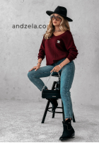 Pullover z dekoltem Caffe Latte Burgunderrot