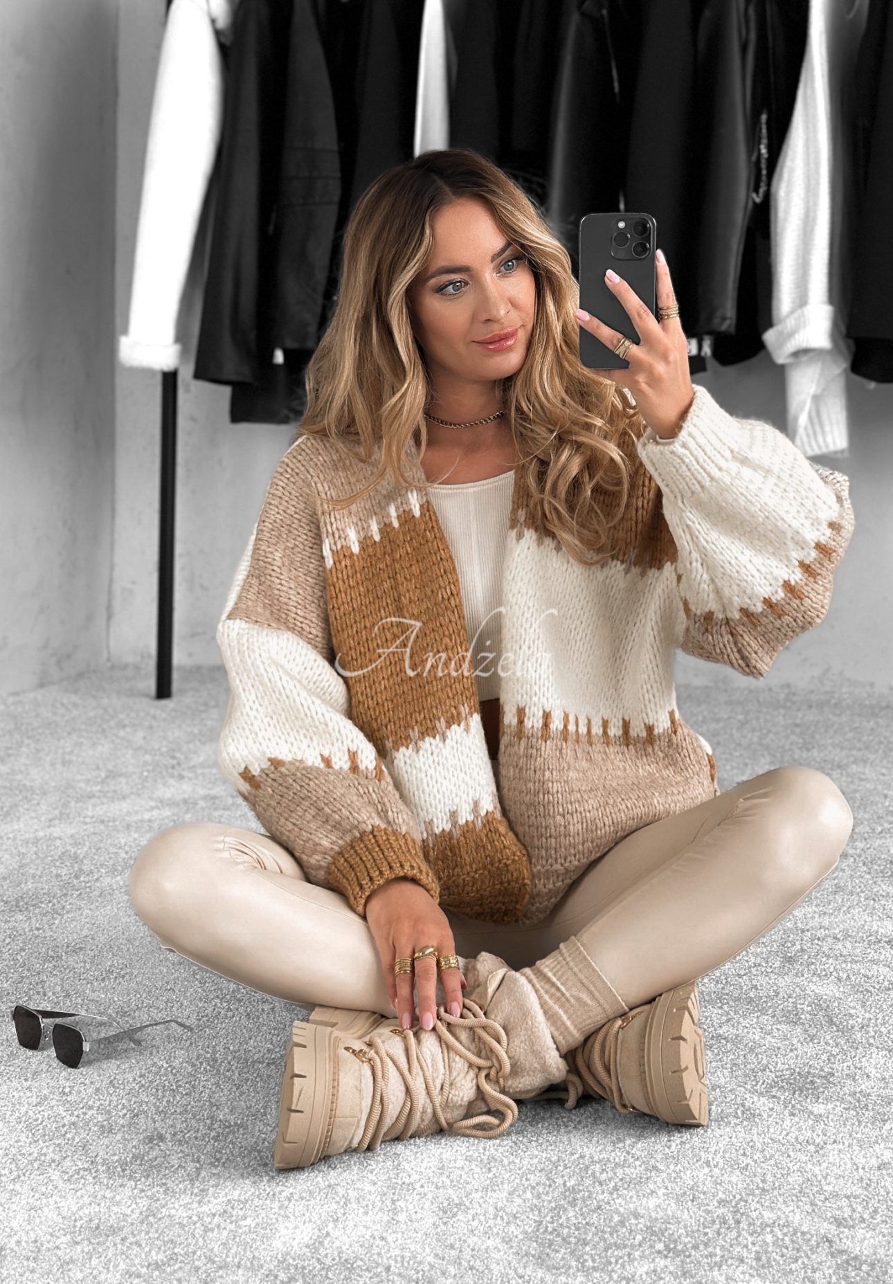 Kurzer Overisze Cardigan Seriously Pretty Beige-Camel