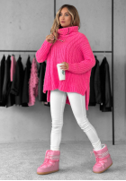 Ozdobnie pleciony Pullover z golfem Rosso Neon Rosa