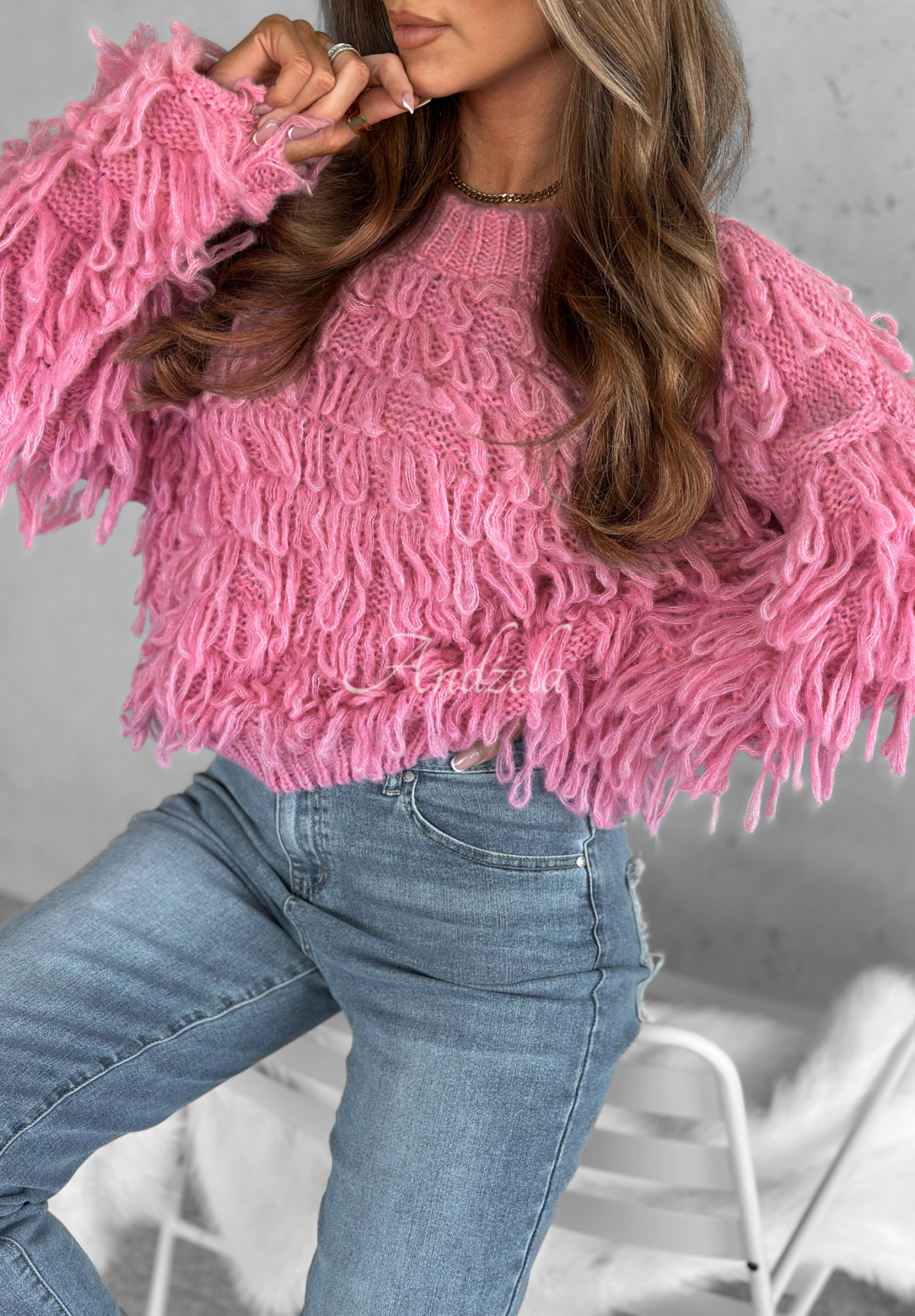 Pullover mit Fransen Pillow Talk Rosa