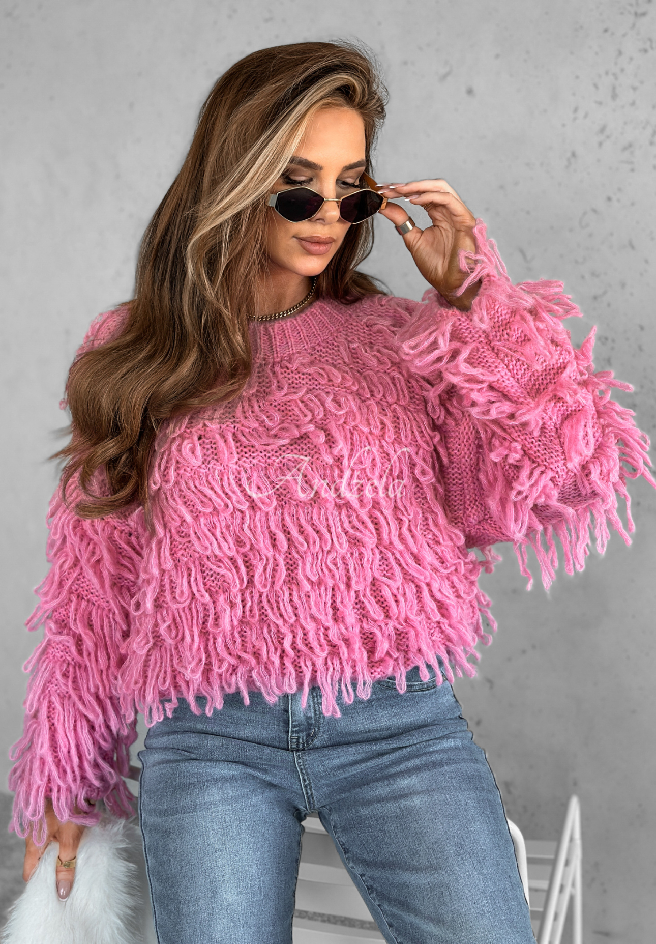 Pullover mit Fransen Pillow Talk Rosa