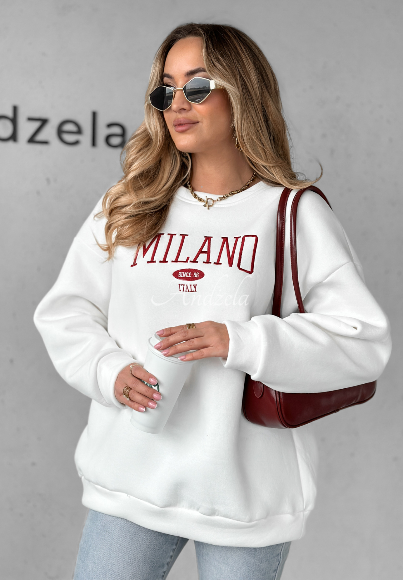 Übergroßes Sweatshirt mit Aufschrift Milano Amore Weiß