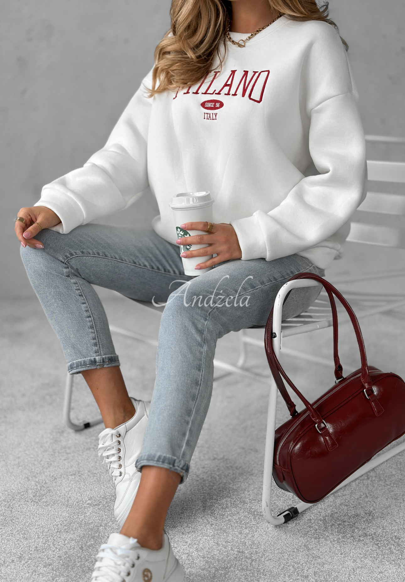 Übergroßes Sweatshirt mit Aufschrift Milano Amore Weiß