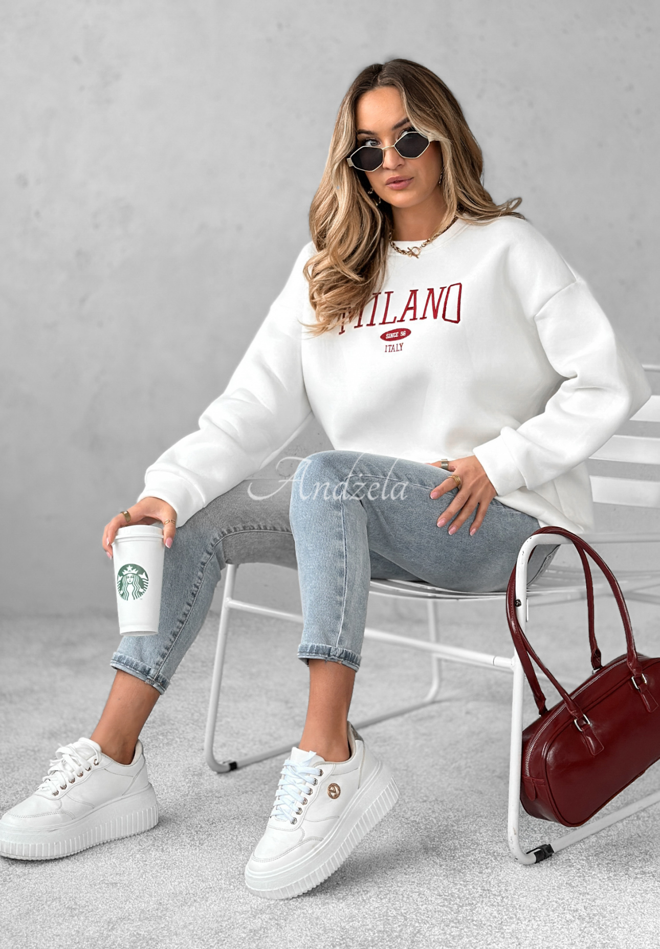 Übergroßes Sweatshirt mit Aufschrift Milano Amore Weiß