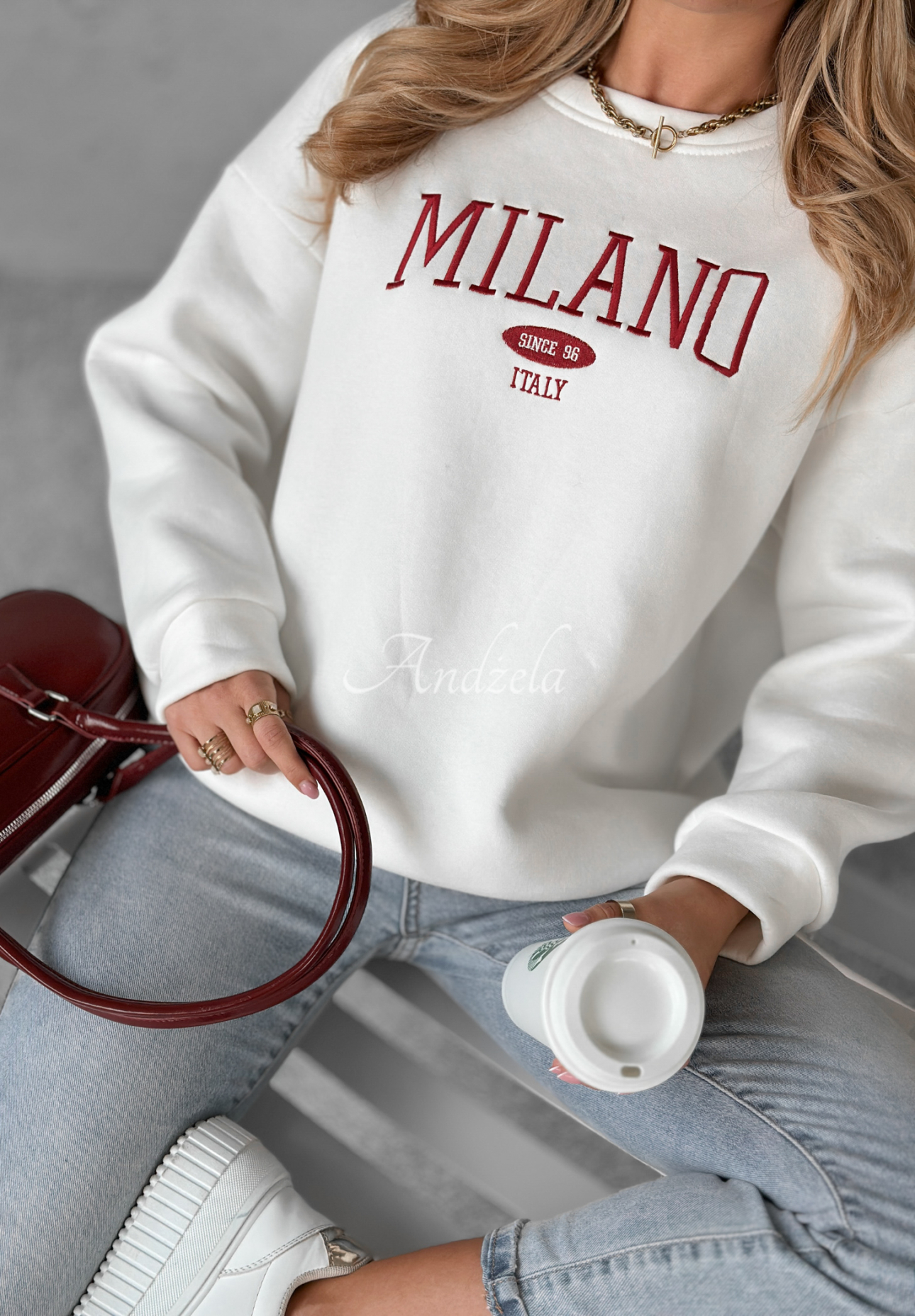 Übergroßes Sweatshirt mit Aufschrift Milano Amore Weiß