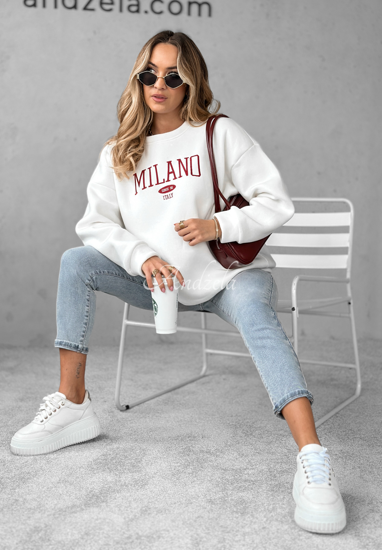 Übergroßes Sweatshirt mit Aufschrift Milano Amore Weiß