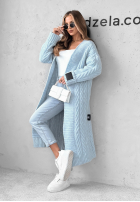 Długi ozdobnie pleciony Cardigan Raindrop Reverie Himmelblau