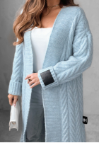 Długi ozdobnie pleciony Cardigan Raindrop Reverie Himmelblau