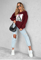 Sweatshirt oversize z nadrukiem The Fancy Burgunderrot