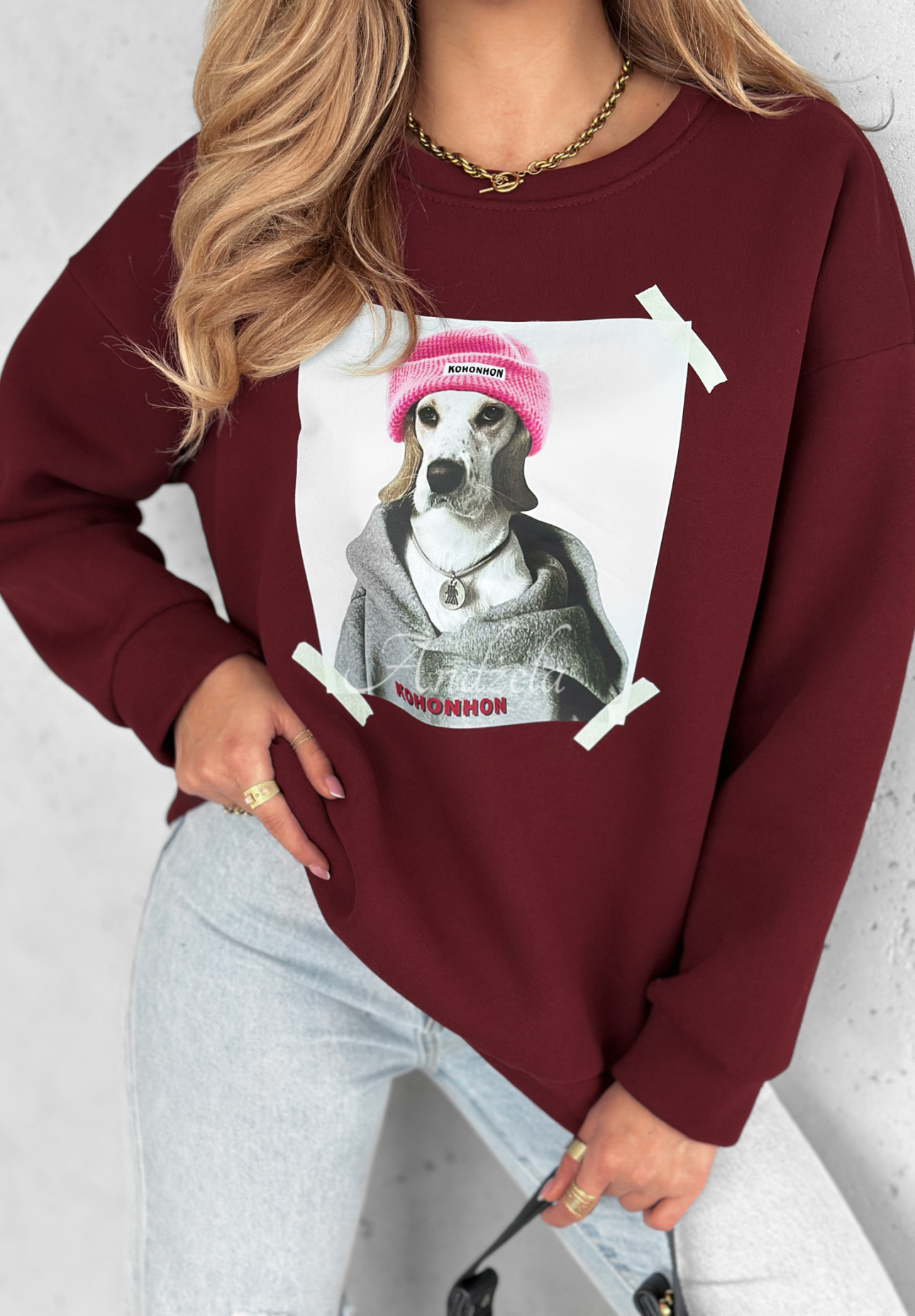 Übergroßes Sweatshirt mit Aufdruck The Fancy Burgunderrot