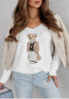 Pullover oversize z misiem Casual Teddy Ecru