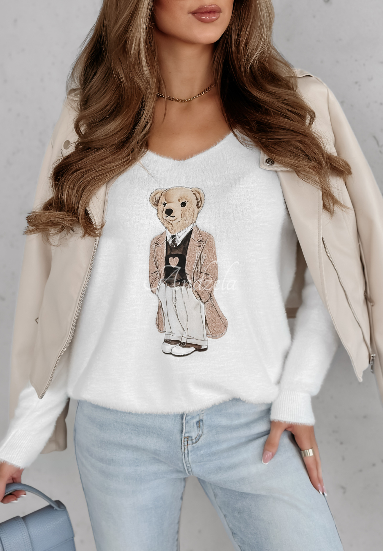 Oversize Pullover mit Teddybär Casual Teddy Ecru