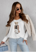 Pullover oversize z misiem Casual Teddy Ecru