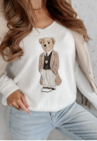 Pullover oversize z misiem Casual Teddy Ecru