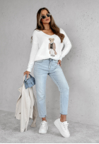 Pullover oversize z misiem Casual Teddy Ecru