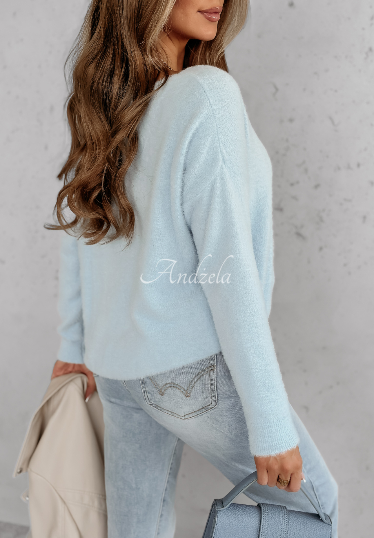 Oversize Pullover mit Teddybär Casual Teddy Himmelblau