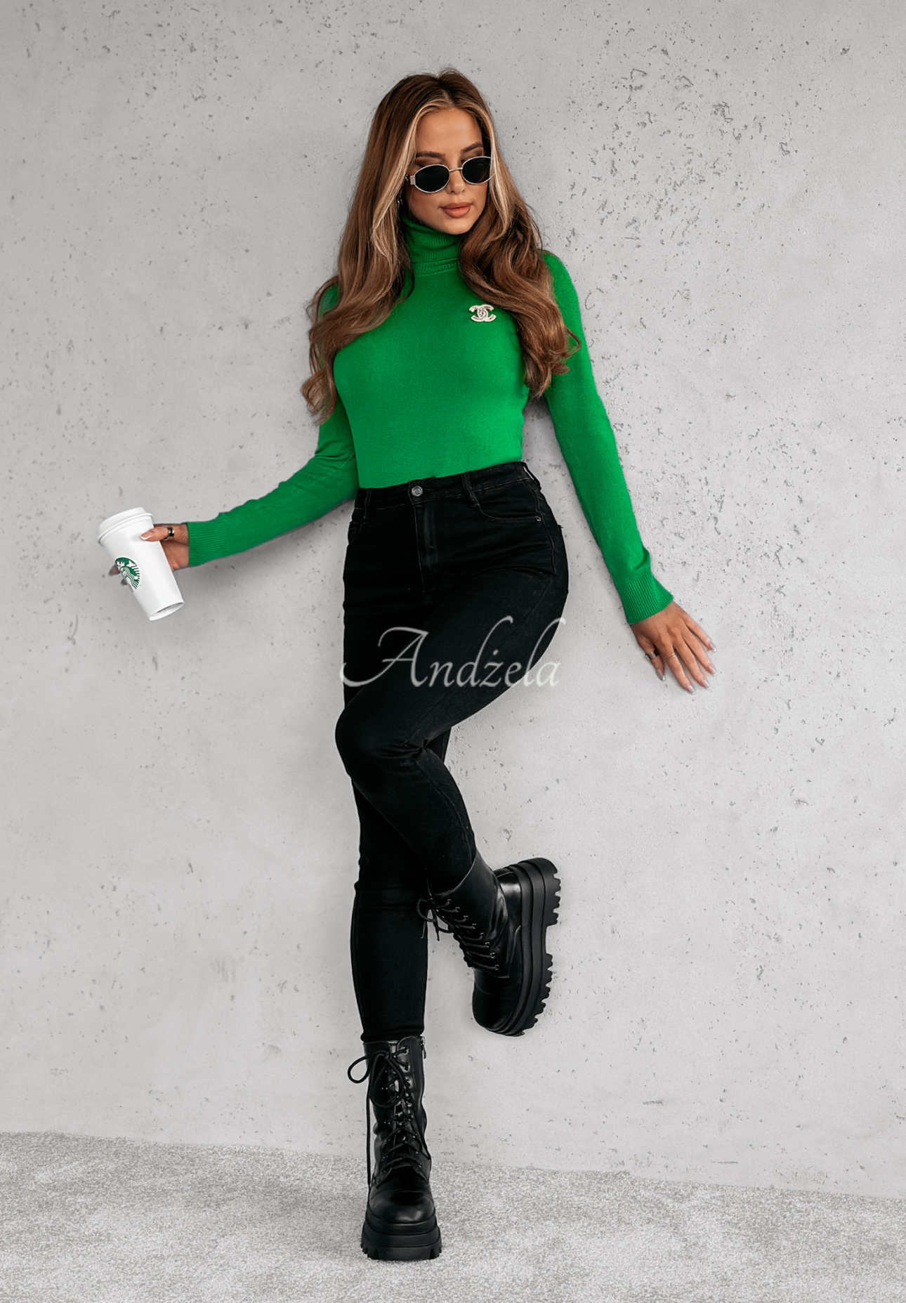 Fitted turtleneck sweater Solange green