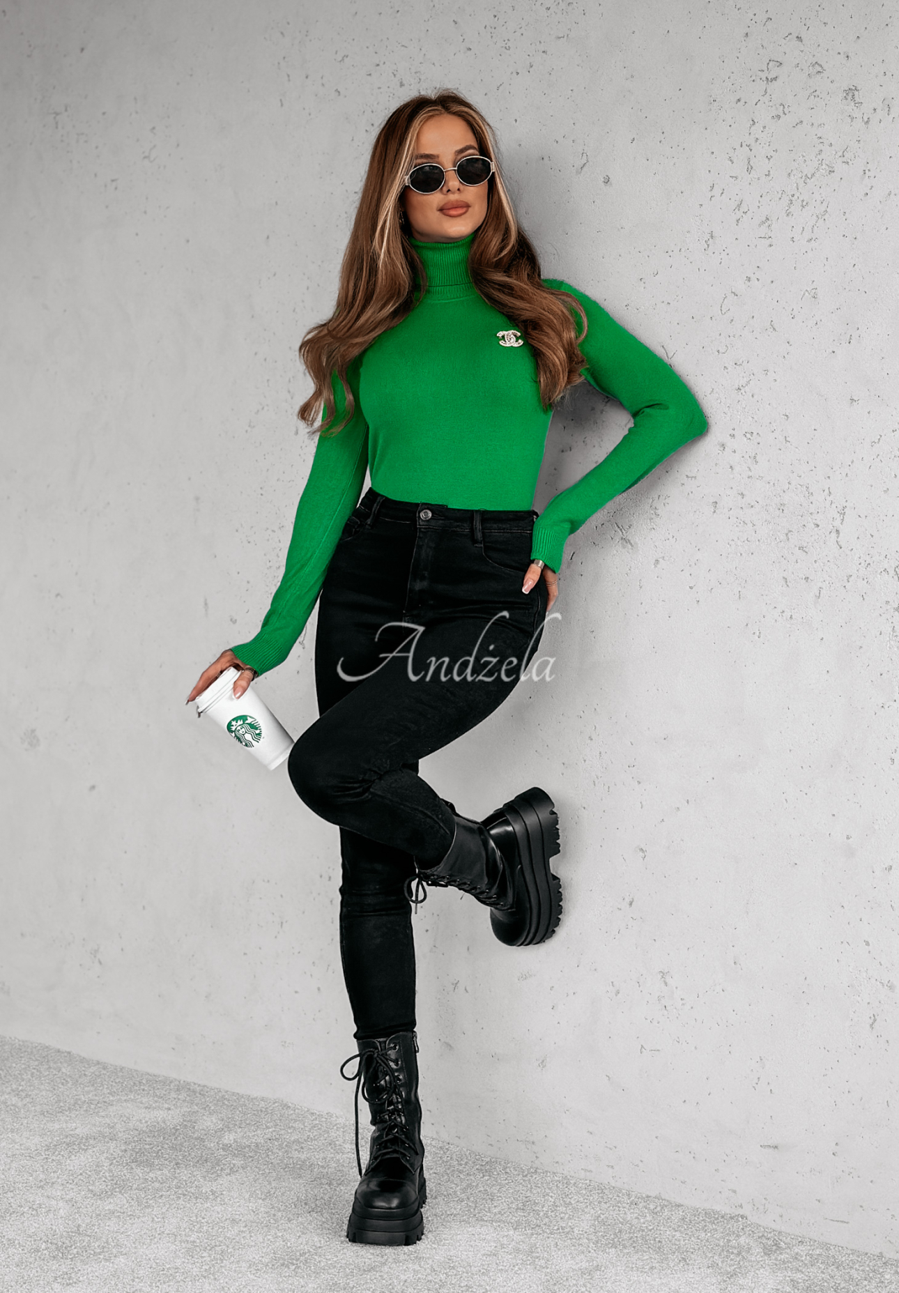 Fitted turtleneck sweater Solange green